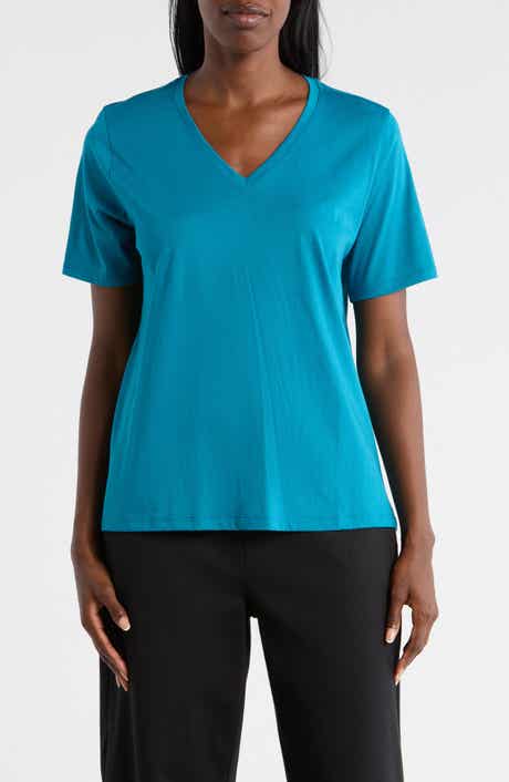Eileen Fisher V-Neck Organic Cotton Knit T-Shirt