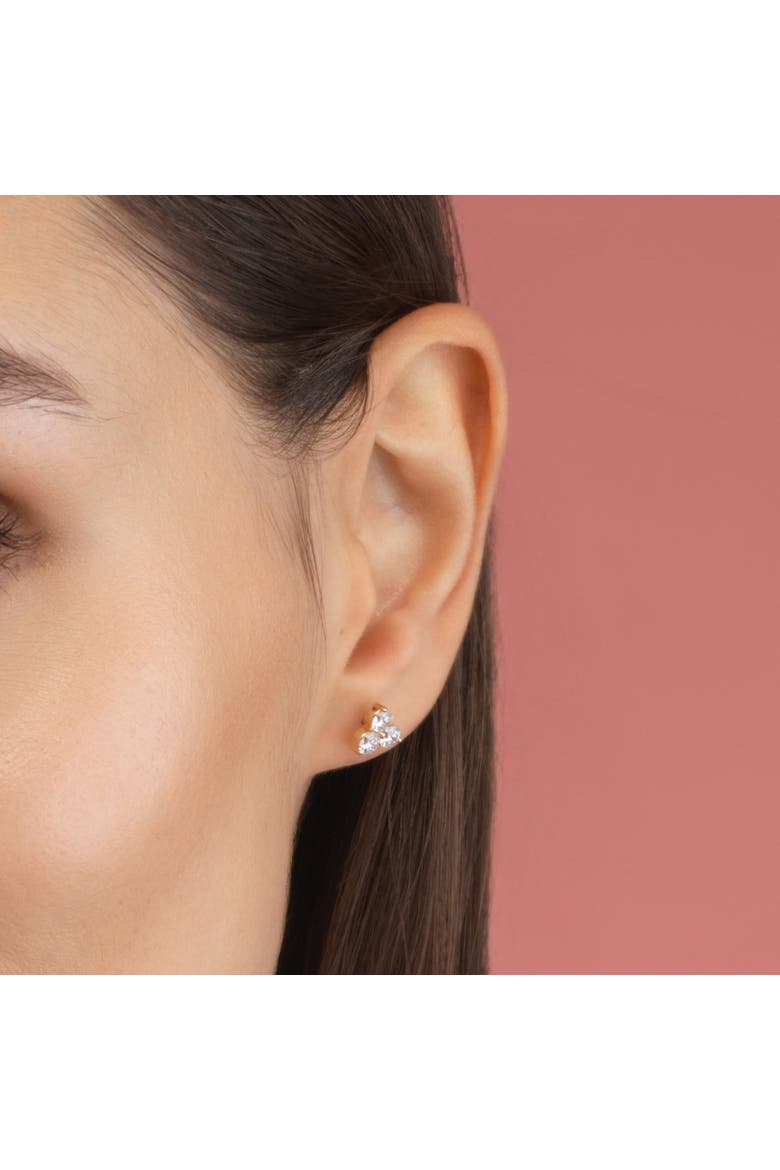 Lab Grown Diamond Three Stone Cluster Stud Earrings, Alternate, color, Yelllow Gold