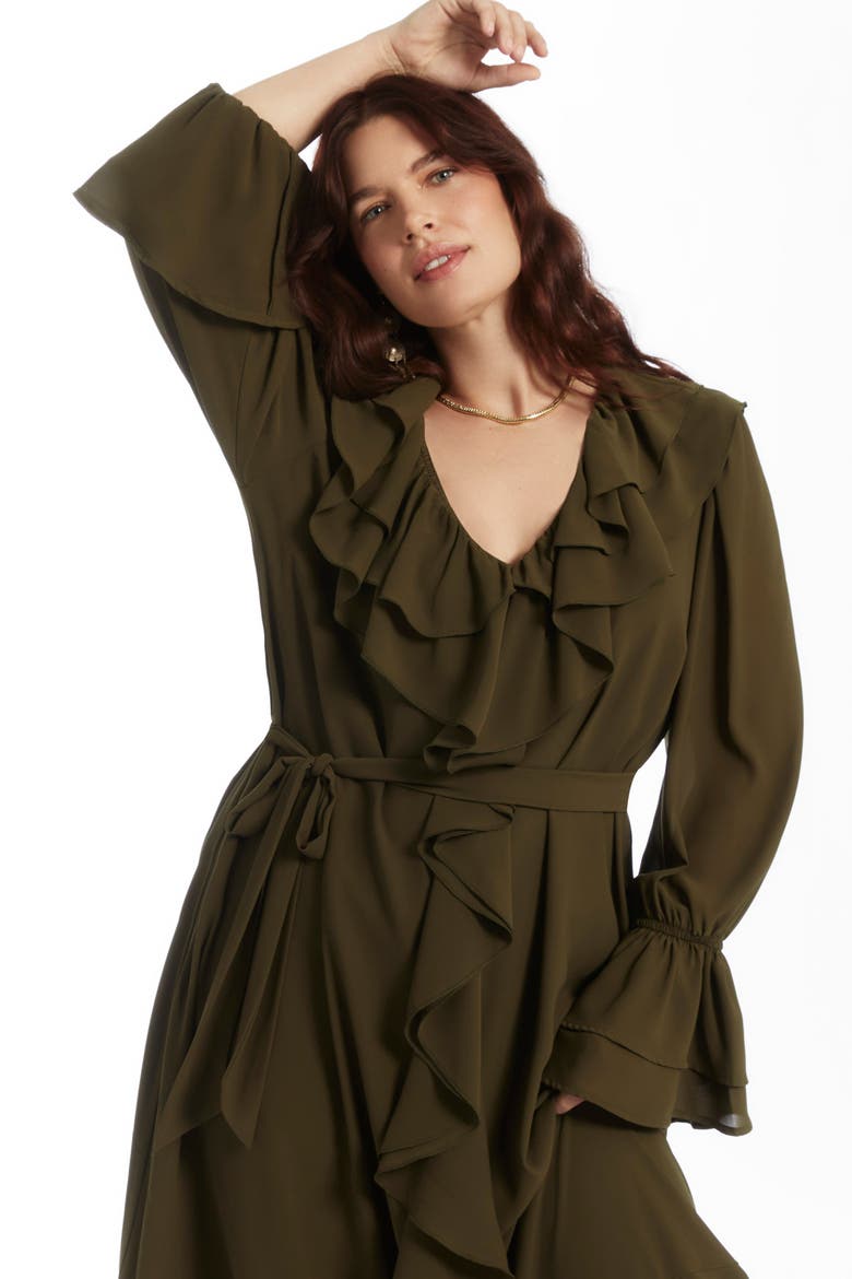 Cascading Ruffle Maxi Dress, Alternate, color, FOREST NIGHT