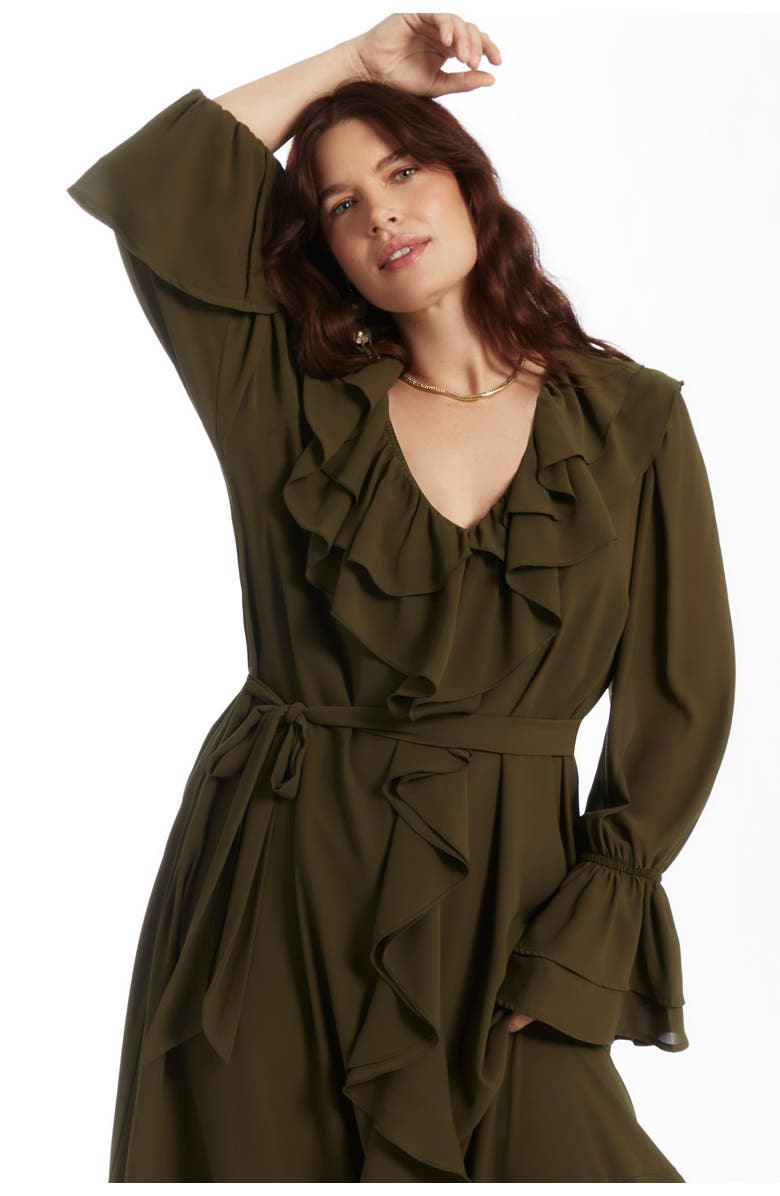 June + Vie Cascading Ruffle Maxi Dress, Alternate, color, Forest Night