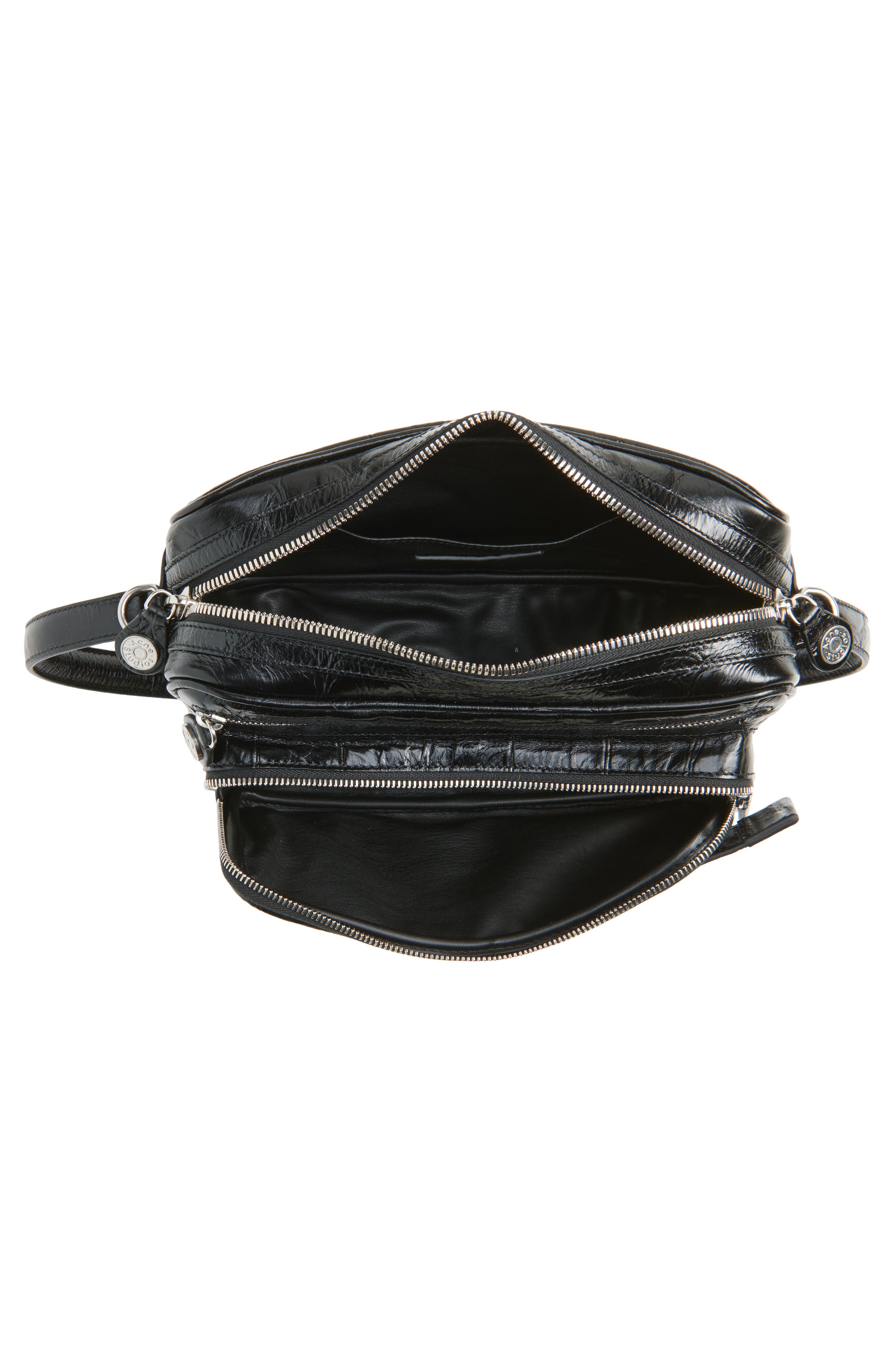 Acne Studios Camero Party Croc Embossed Leather Shoulder Bag, Alternate, color, Black