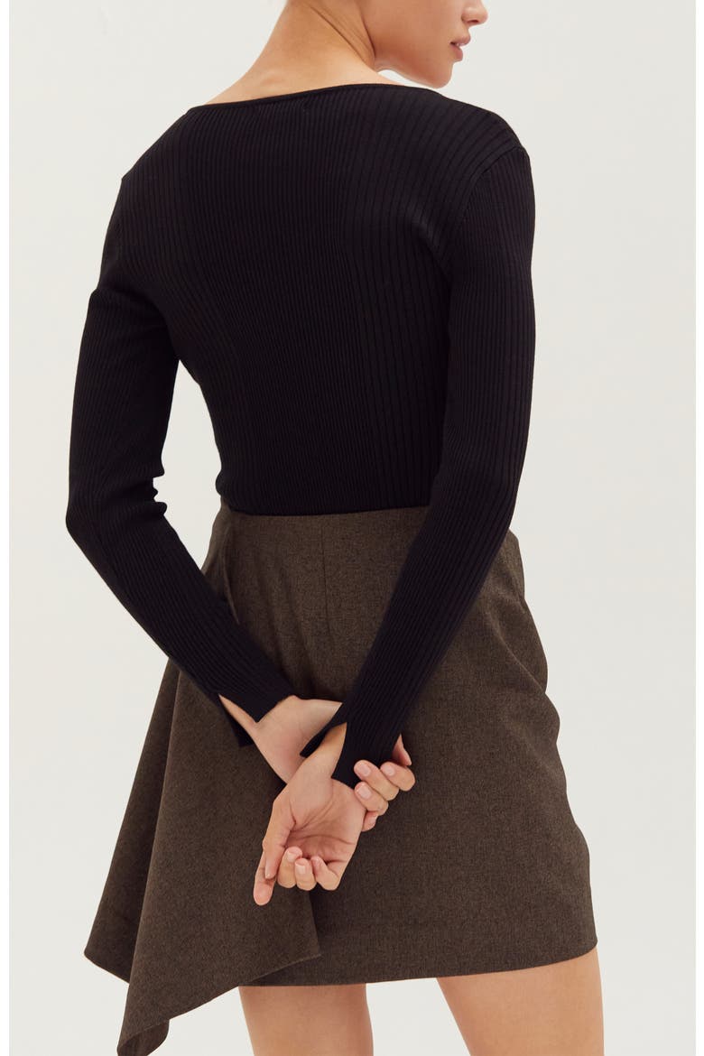 Lace Up Ribbed Knit Top, Alternate, color, Black