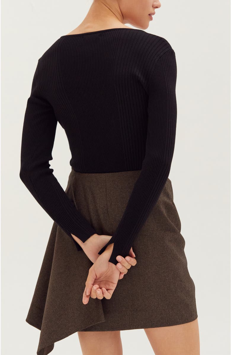 CRESCENT Lace Up Ribbed Knit Top, Alternate, color, Black