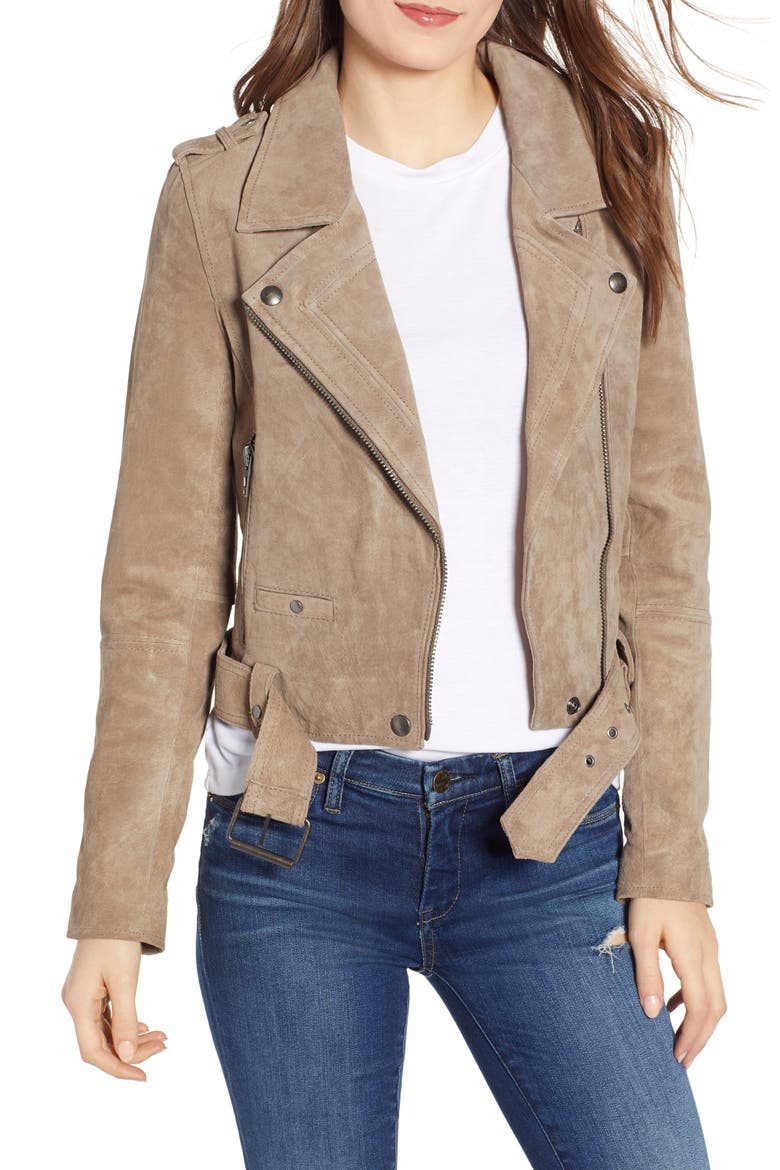 Morning Suede Moto Jacket, Main, color, FRENCH TAUPE