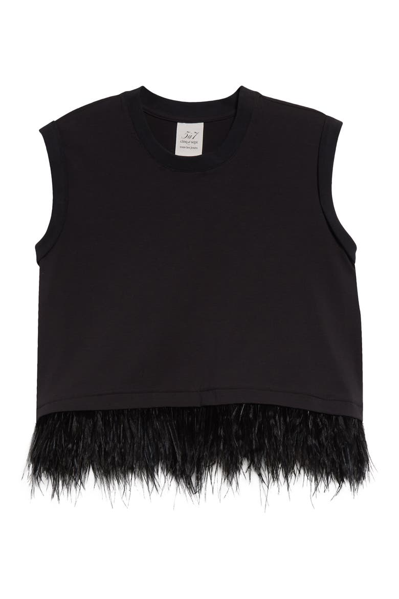 Feather Trim Crop Top, Alternate, color, BLACK