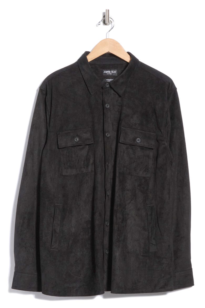 Faux Suede Shirt Jacket, Main, color, BLACK
