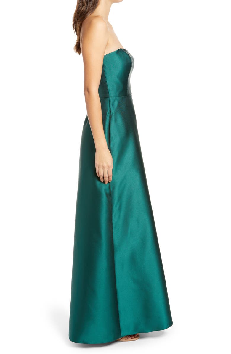 Alfred Sung Strapless Satin A-Line Gown, Alternate, color, 