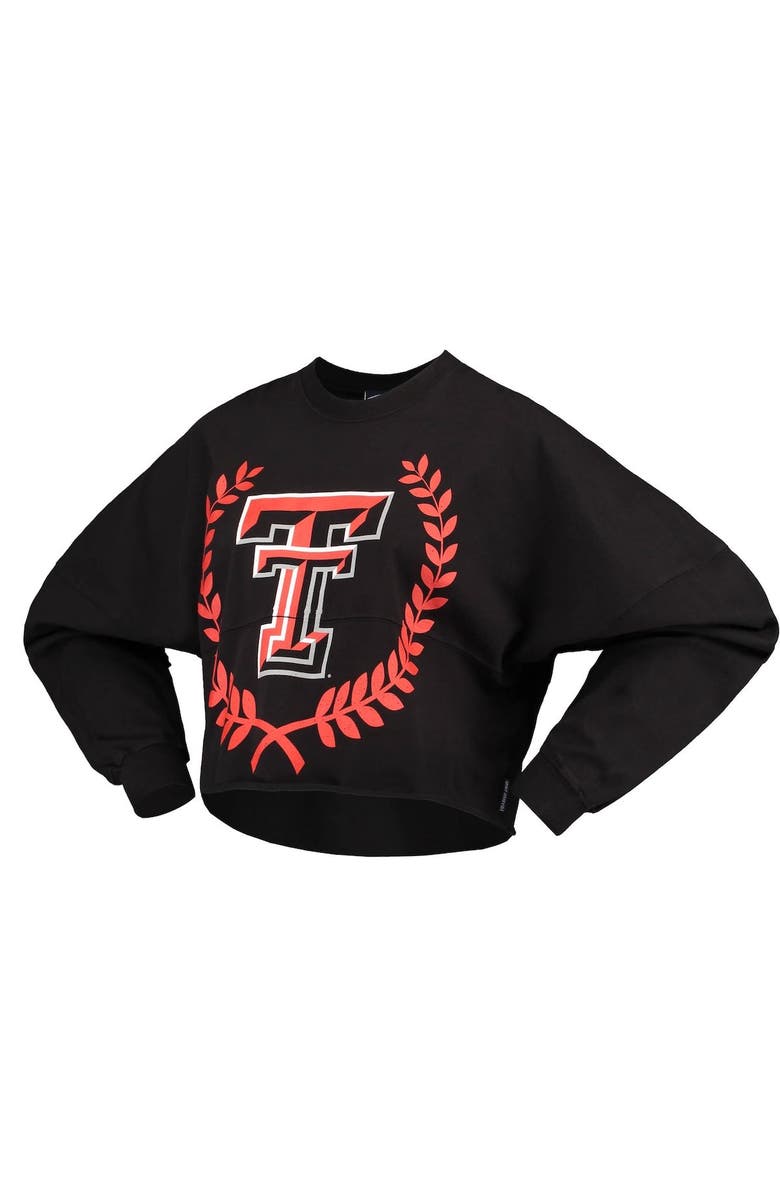 SPIRIT JERSEY Women's Black Texas Tech Red Raiders Laurels Crop Long Sleeve T-Shirt, Alternate, color,
