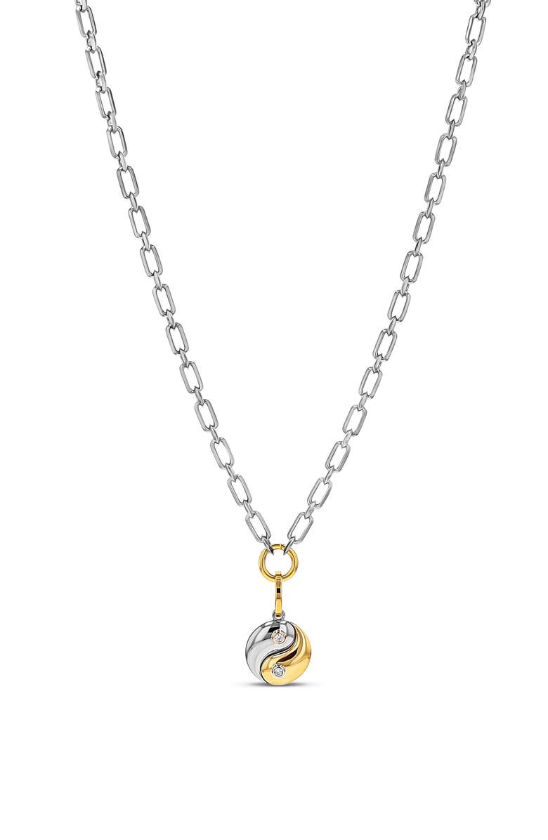 Sheryl Lowe Two Tone Diamond Bezel Yin Yang Pendant Necklace, Main, color, Silver / Gold