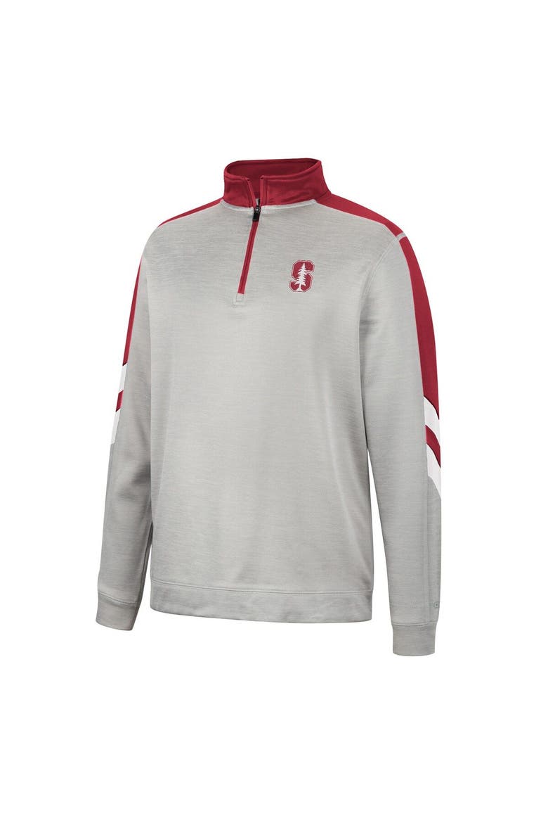 Men's Colosseum Gray/Cardinal Stanford Cardinal Bushwood Fleece Quarter-Zip Jacket, Alternate, color, Gray