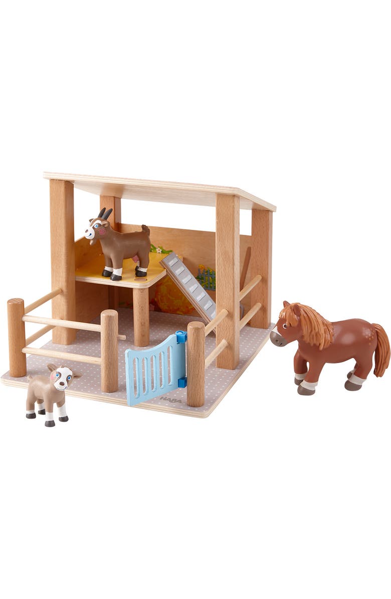 HABA Little Friends Petting Zoo - Wooden Stable with 3 Exclusive Farm Animal Figures, Main, color, 