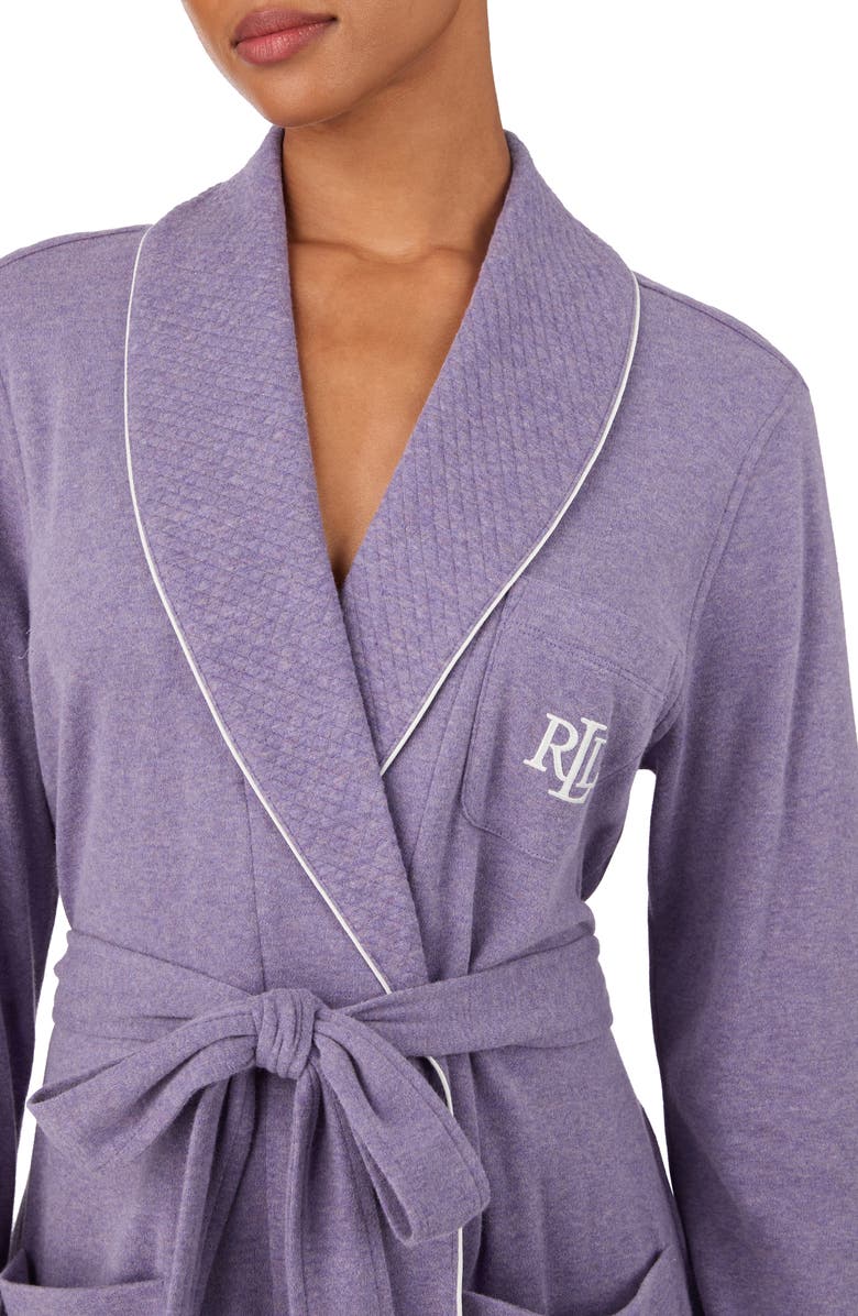 Lauren Ralph Lauren Quilted Collar Short Cotton Robe, Alternate, color, Purple