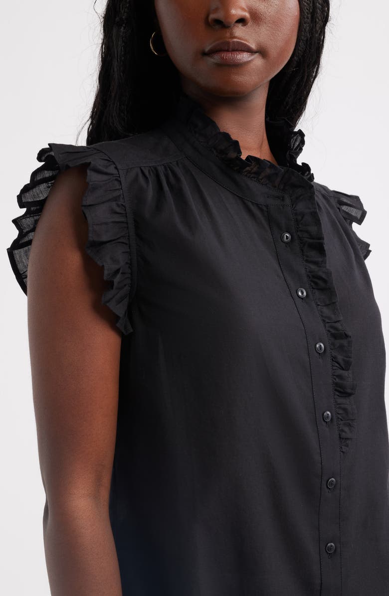 Caslon<sup>®</sup> Ruffle Sleeve Cotton Blend Top, Alternate, color, Black
