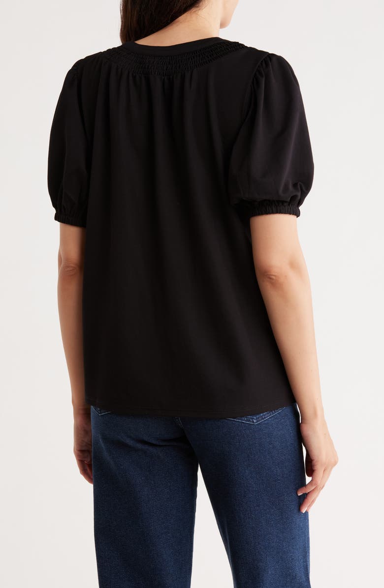 Bobeau Short Sleeve Piqué Knit Button-Up Shirt, Alternate, color, Black