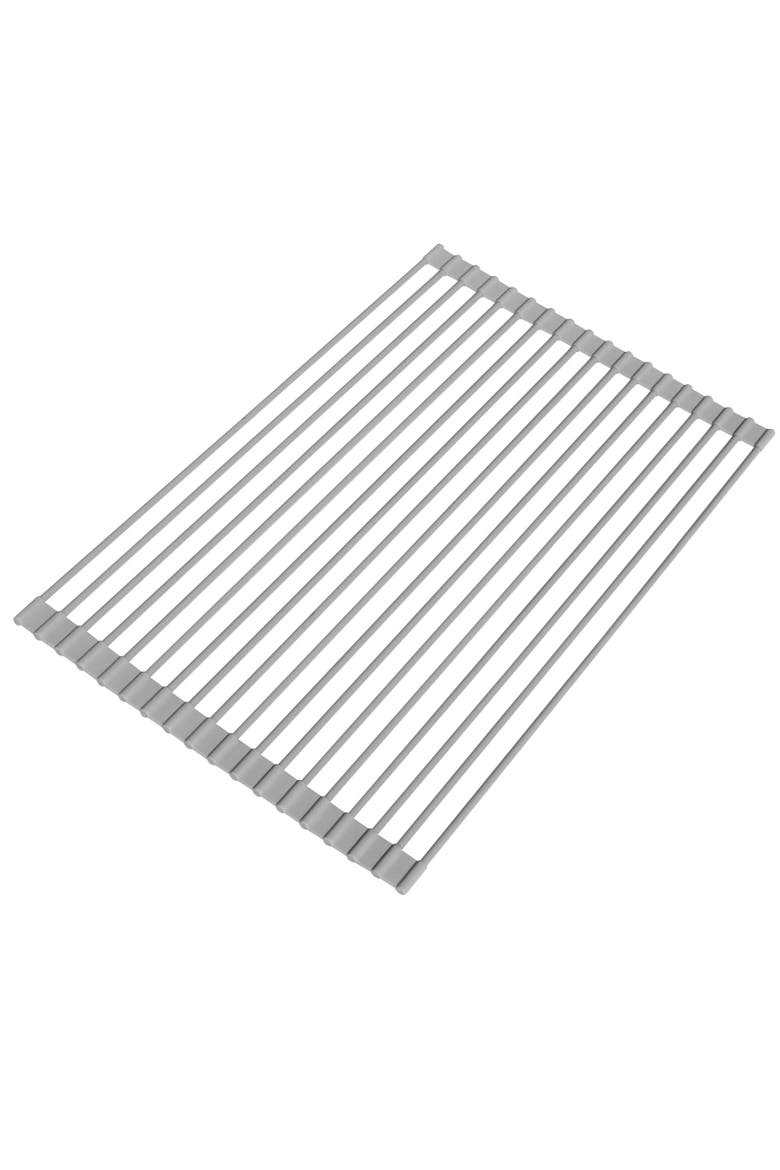 Over the Sink Roll Up Drying Rack, Silicone and Stainless Steel, Main, color, Gray