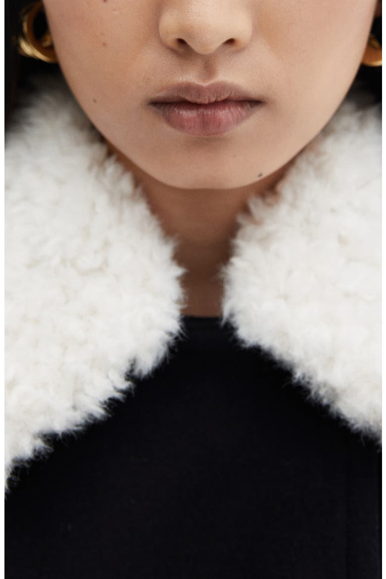 Faux Fur Collar Double Breasted Coat, Alternate, color, DARK NAVY