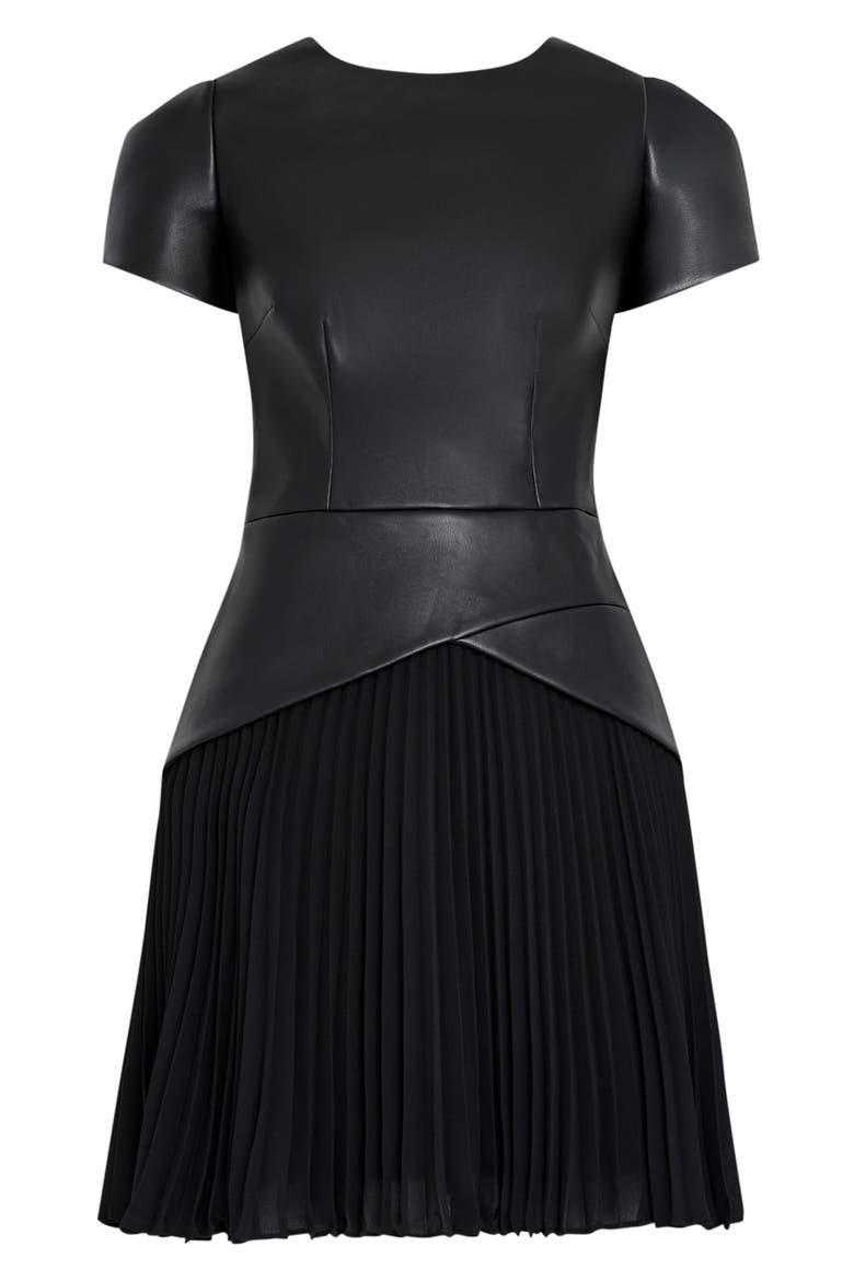 Haddy Pleated Faux Leather Minidress, Main, color, BLACK/ BLACK