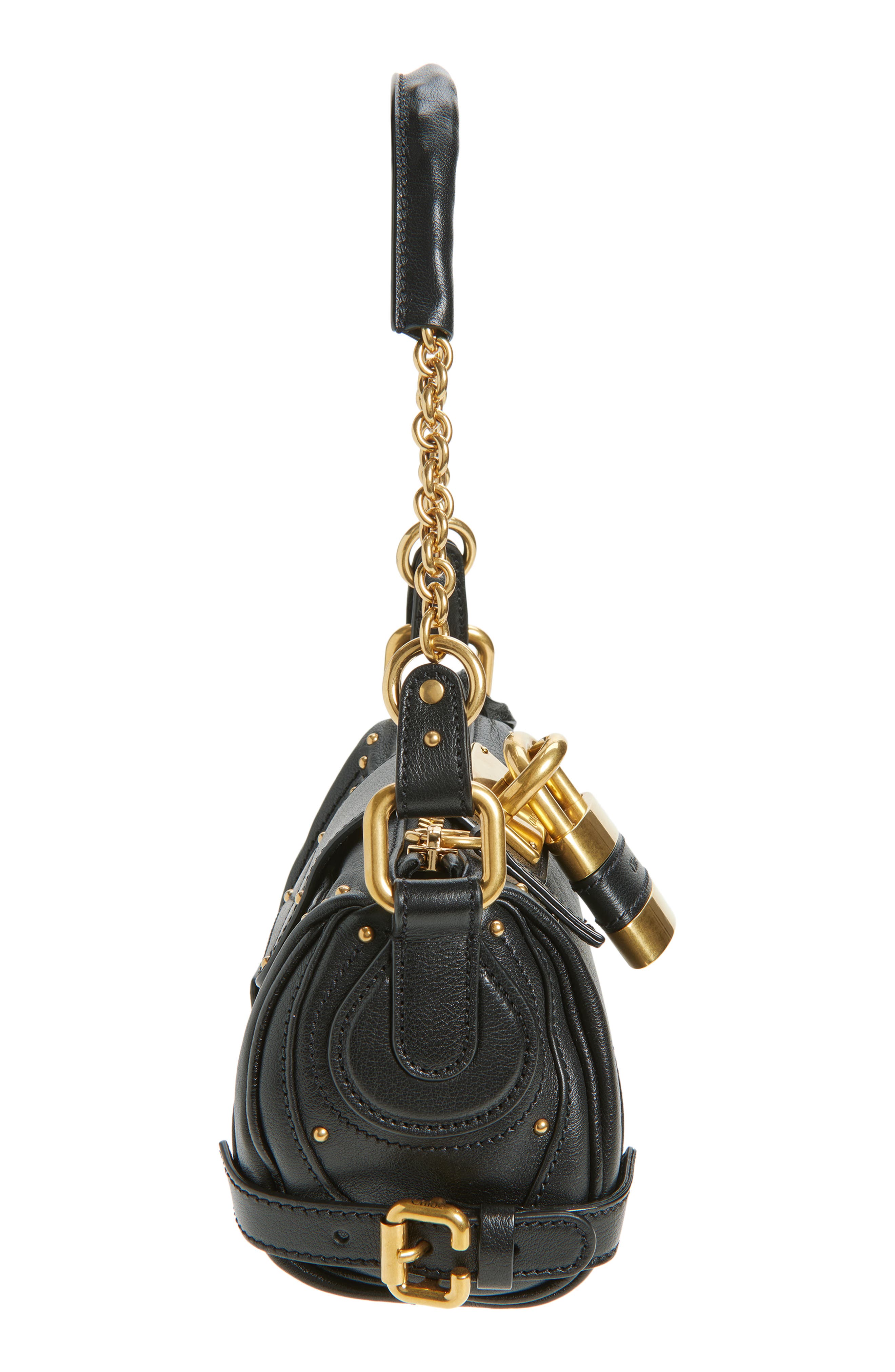 Chloé Small Paddington Leather Shoulder Bag, Alternate, color, Black