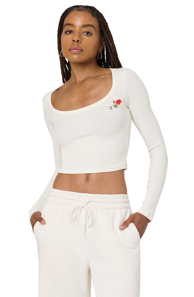 Florence by Mills Rose Embroidered Long Sleeve Crop T-Shirt, Alternate, color, 