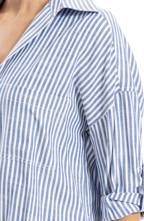 Max Studio Stripe Collared Top In Blue