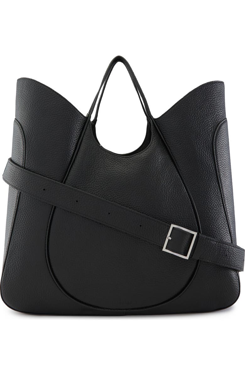 behno Katrina Wave Pebbled Leather Tote, Alternate, color, Black