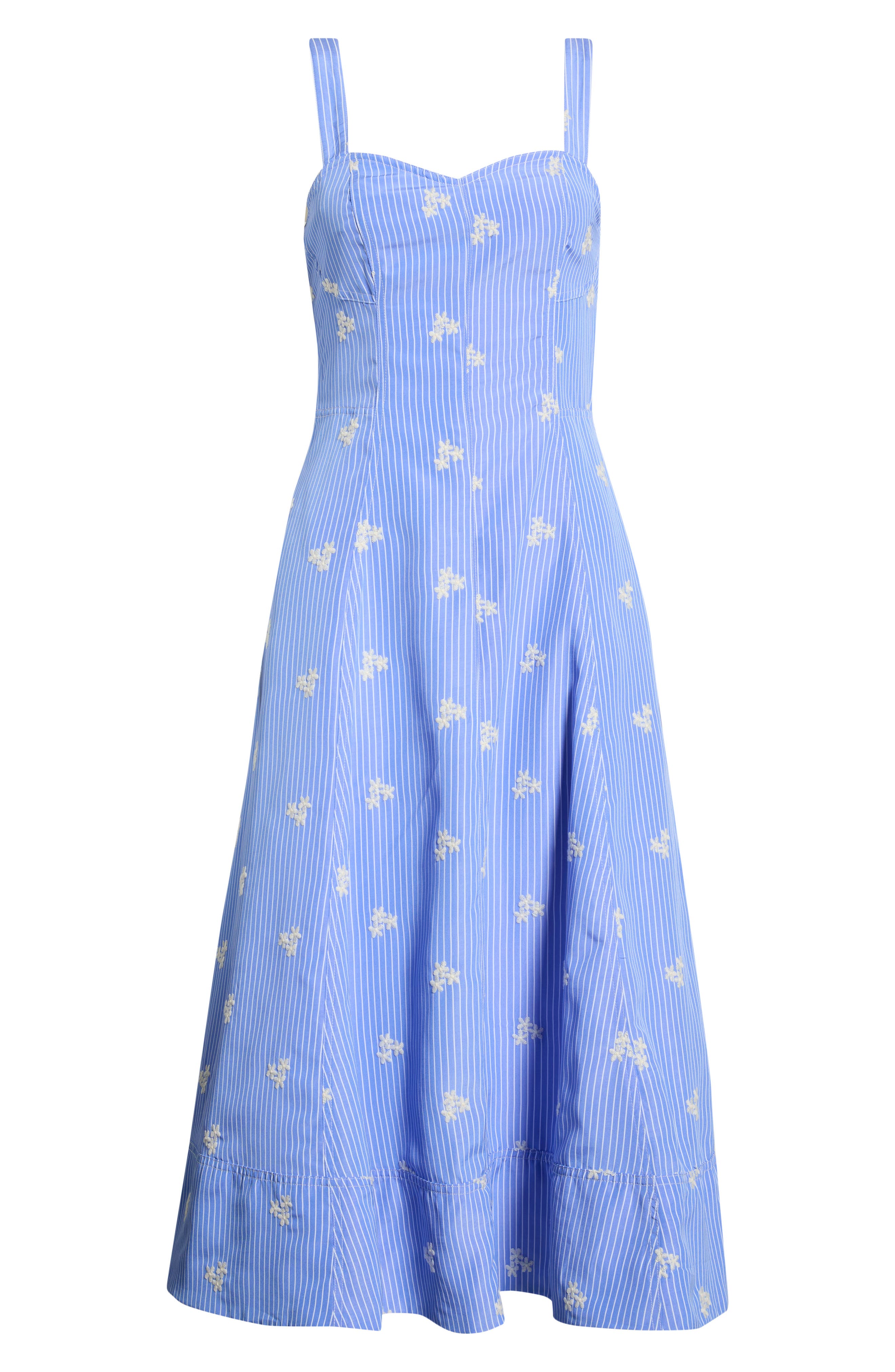 blue stripe floral embroidered starlight midi dress Nobody's Child Stripe Floral Embroidered Starlight Midi Dress in Natural