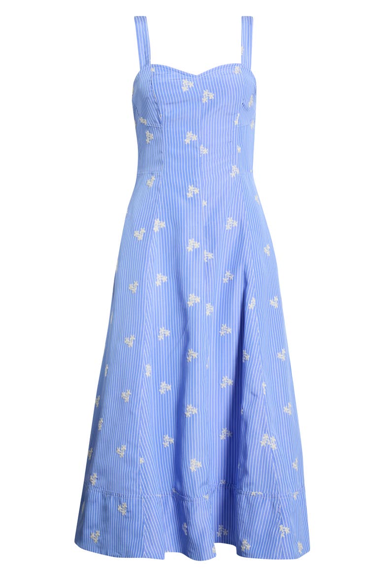 Floral Embroidery Stripe Midi Dress, Alternate, color, BLUE STRIPE