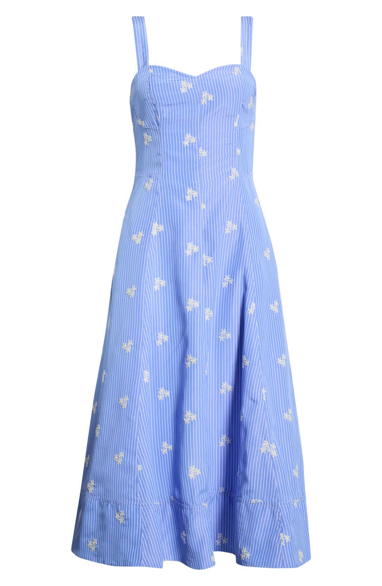 Avec Les Filles Floral Embroidery Stripe Midi Dress, Alternate, color, Blue Stripe