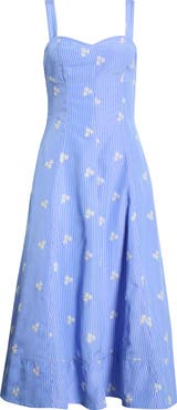 Avec Les Filles Floral Embroidery Stripe Midi Dress