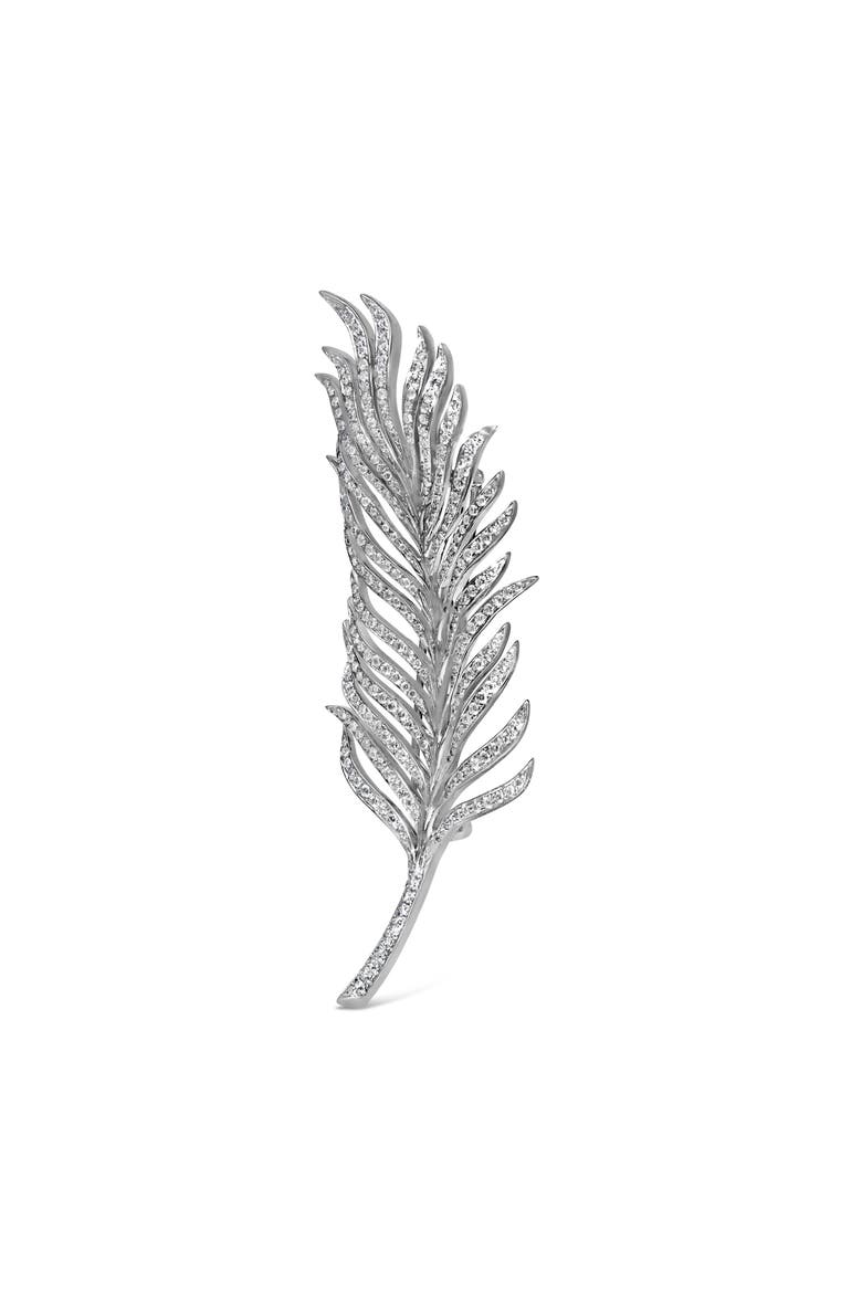 18K White Gold 2 7/8 Cttw Diamond Feather Brooch Pin, Alternate, color, White