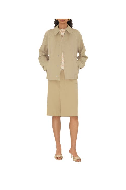 Shop Burberry Cotton Midi Skirt In Beige