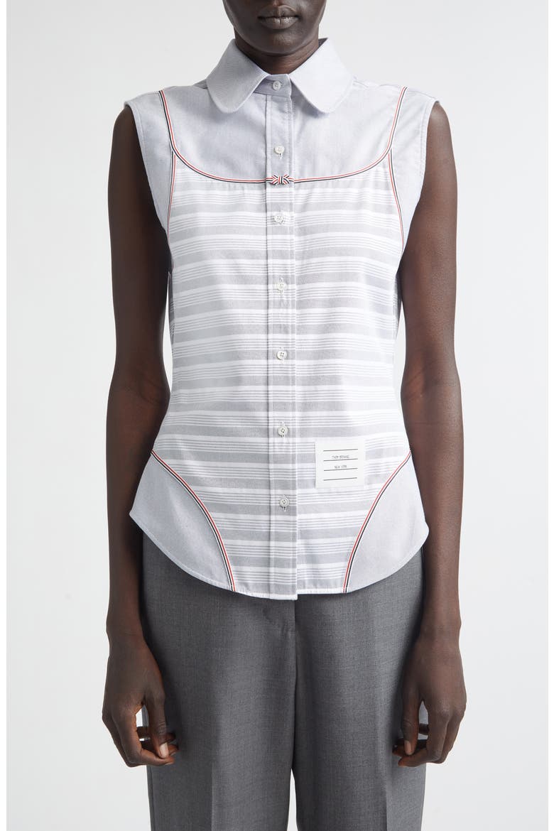 Bodysuit Effect Sleeveless Oxford Shirt, Main, color, NAVY