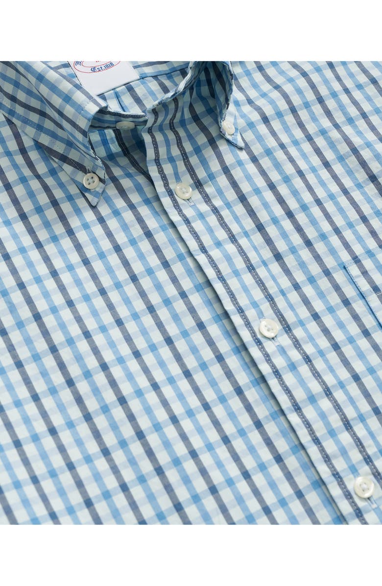 Brooks Brothers Friday Regular Fit Gingham Check Cotton Poplin Button-Down Shirt, Alternate, color, Turquoise/ Aqua