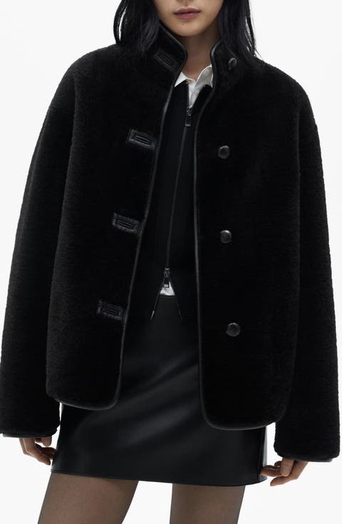 Mozart Faux Leather Trim Faux Shearling Coat