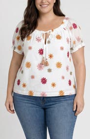 Liverpool Los Angeles Embroidered Tie Neck Top