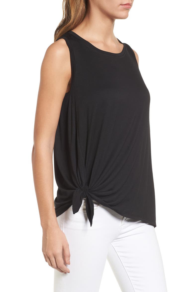 Knot Front Jersey Tank, Alternate, color, BLACK