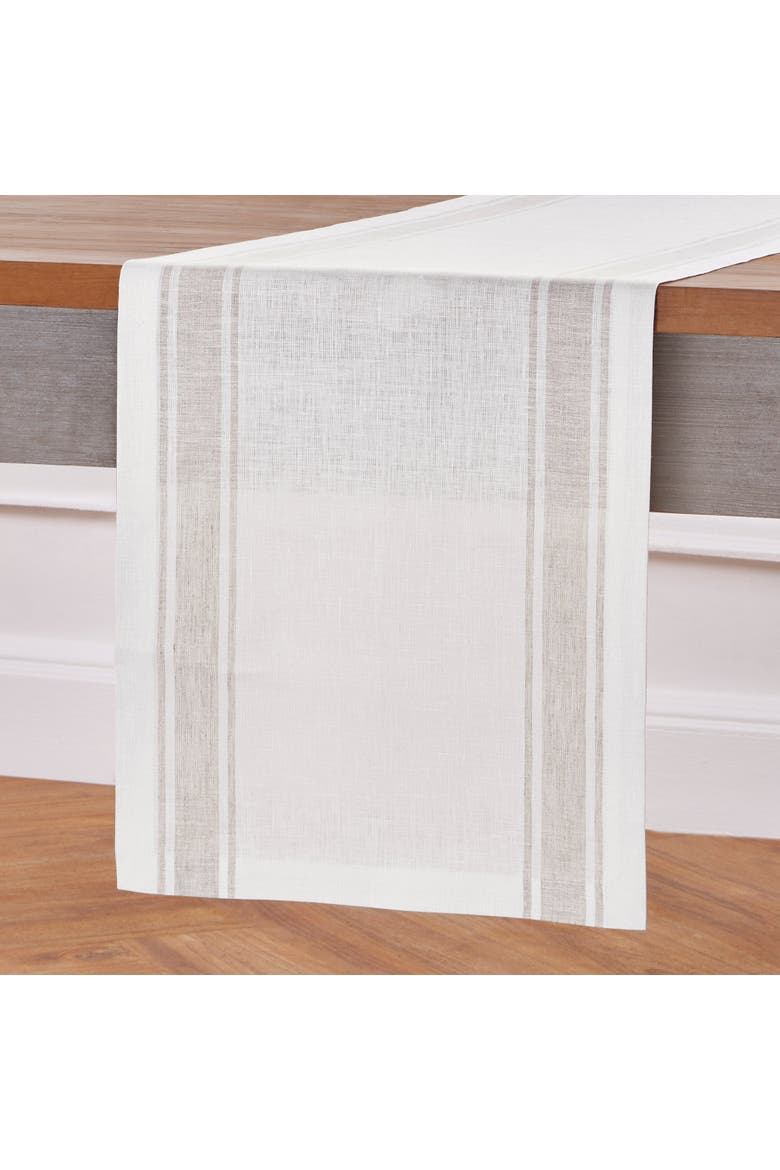Linen Table Runner - Country Stripe, Alternate, color, White