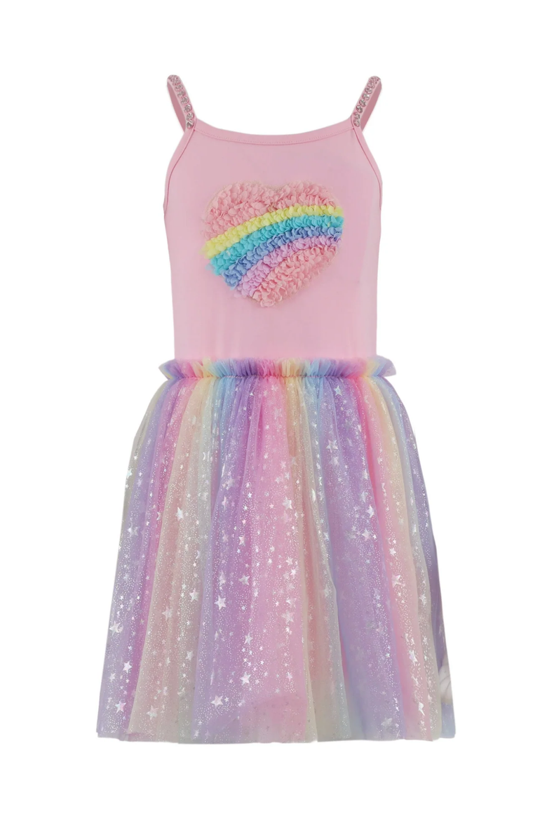 3D Rainbow Heart Shimmer Dress, Main, color, Pink