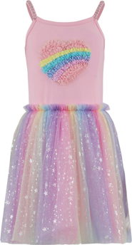 Lola + The Boys 3D Rainbow Heart Shimmer Dress