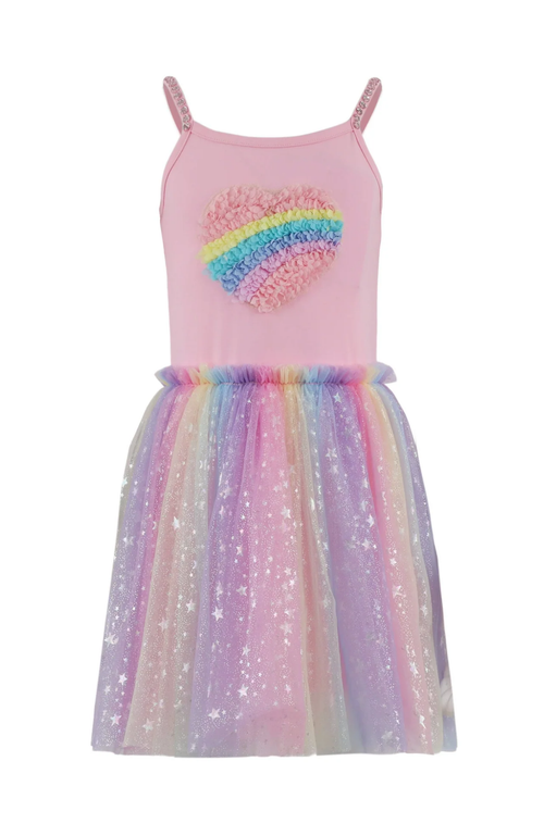 Lola + The Boys 3D Rainbow Heart Shimmer Dress in Pink  product