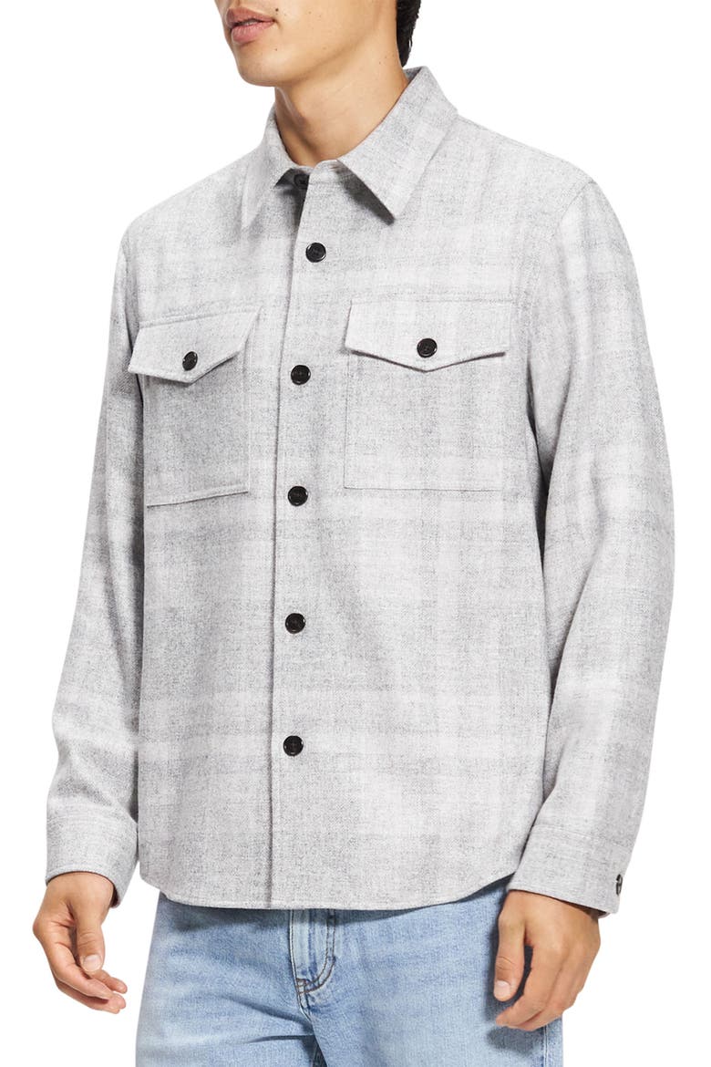 Plaid Flannel Button-Up Overshirt, Alternate, color, LIGHT GREY MELANGE