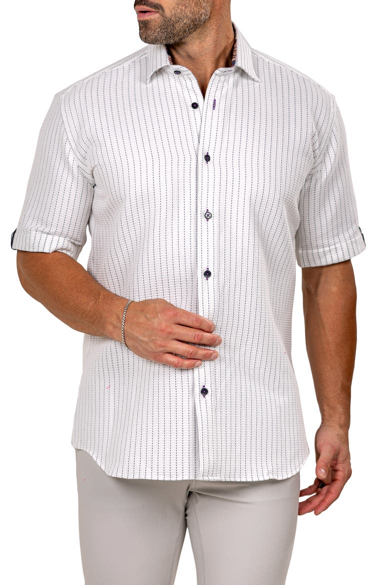 Galileo Marthy Short Sleeve Cotton Button-Up Shirt, Alternate, color, WHITE
