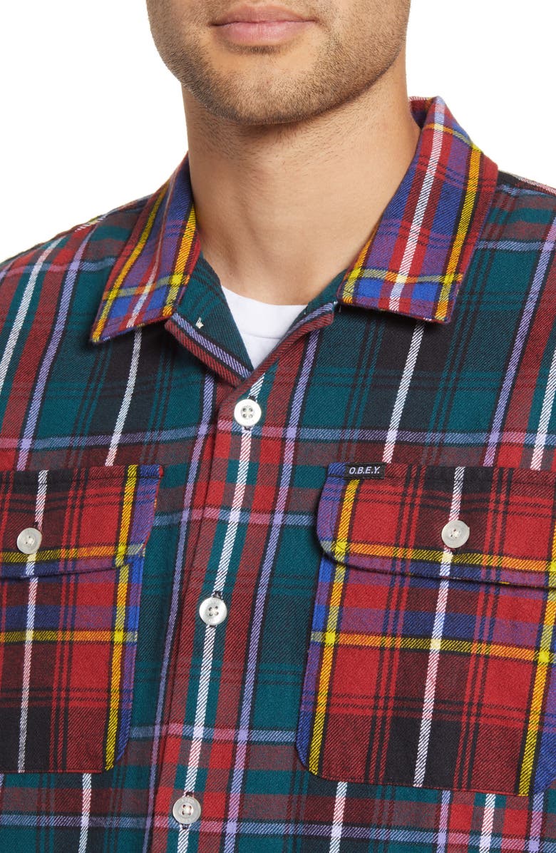 Obey Capitol Plaid Button-Up Flannel Shirt Jacket, Alternate, color, 