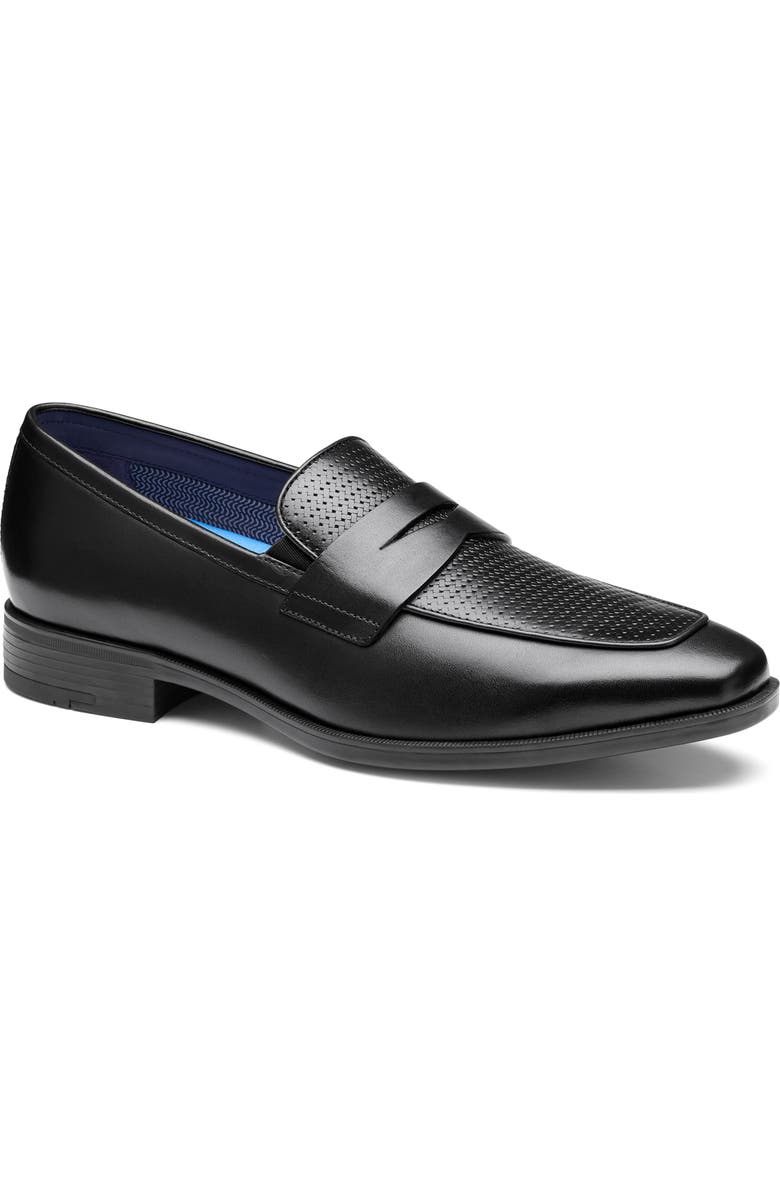 Johnston & Murphy Gibbons Embossed Penny Loafer, Main, color, Black Full Grain