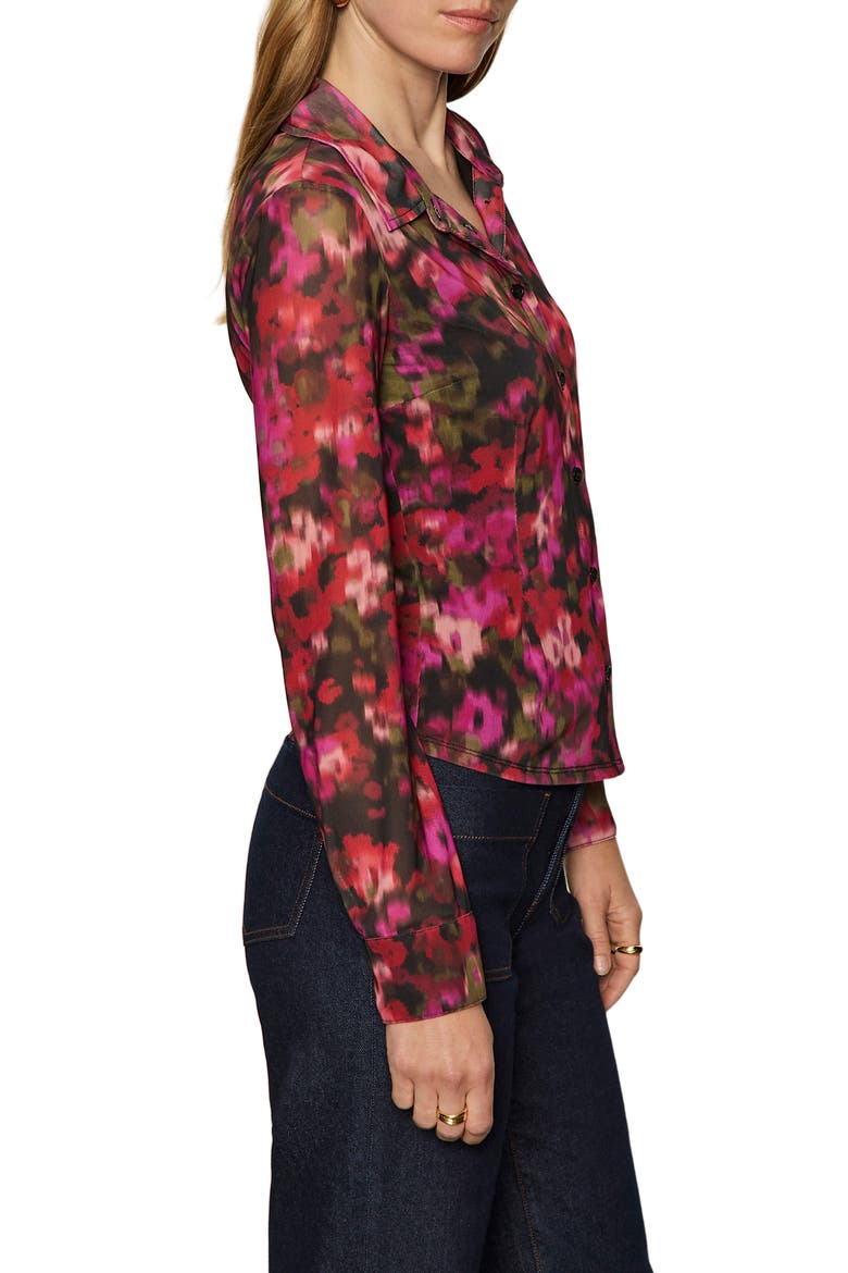 Mesh Button-Down Shirt, Alternate, color, BERRY GLOW RED