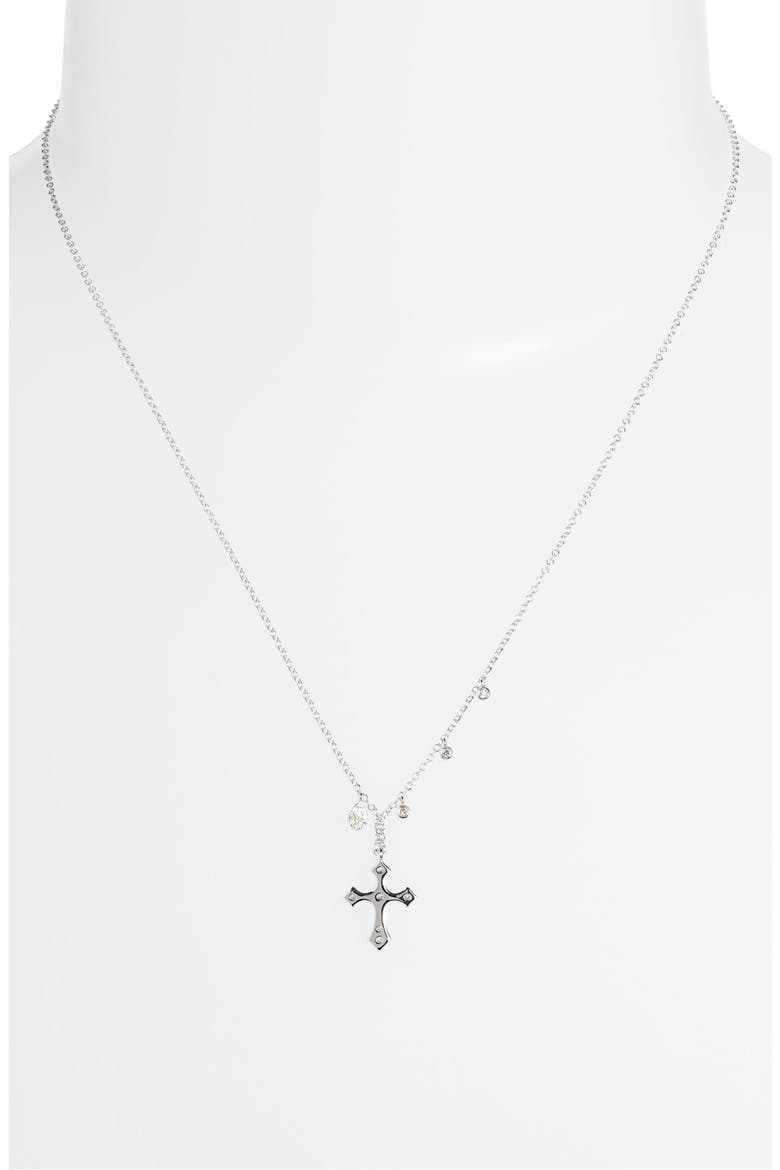 Diamond Cross Pendant Necklace, Alternate, color, WHITE GOLD