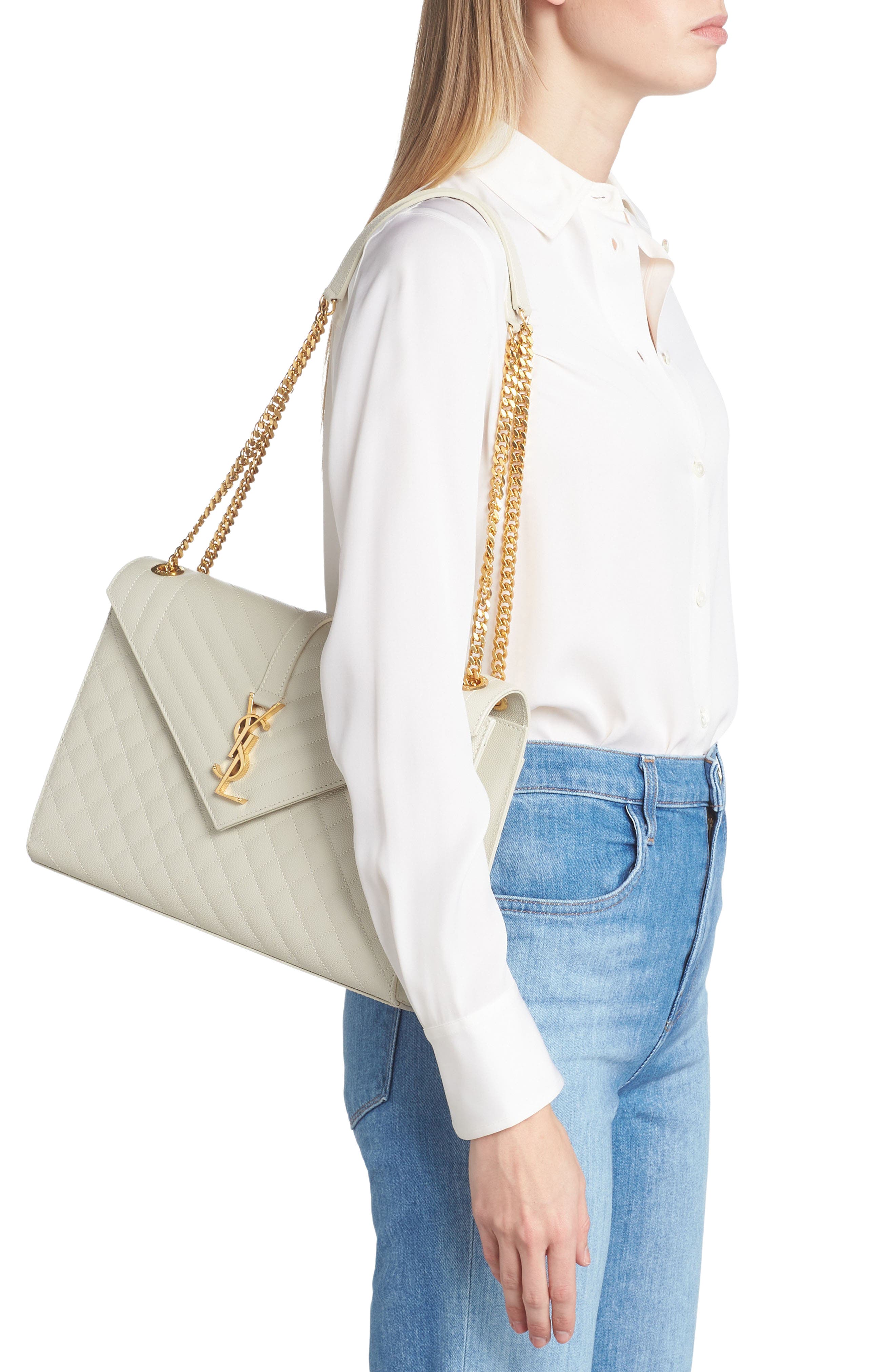 Saint Laurent Large Envelope Calfskin Shoulder Bag, Alternate, color, 