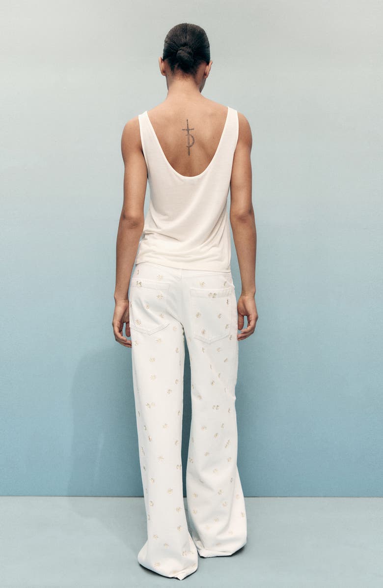 MANGO Flower Embroidered Wide Leg Jeans, Alternate, color, Off White