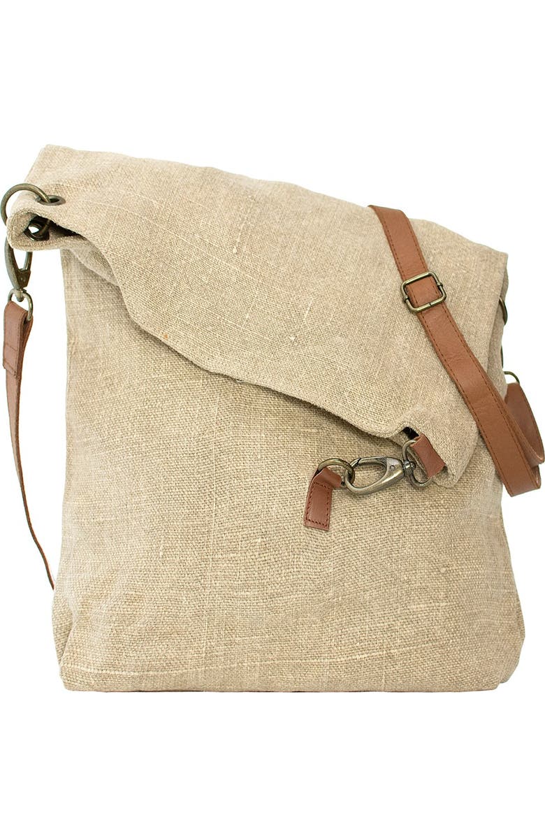 VINTAGE ADDICTION Foldover Jute Crossbody Bag, Main, color,
