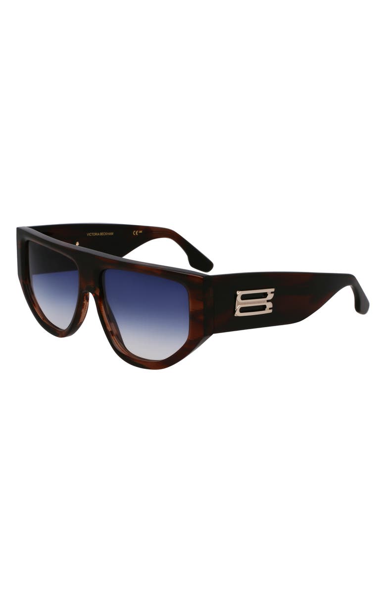 Victoria Beckham B-Buckle 55mm Modified Rectangular Sunglasses, Alternate, color, Brown Horn